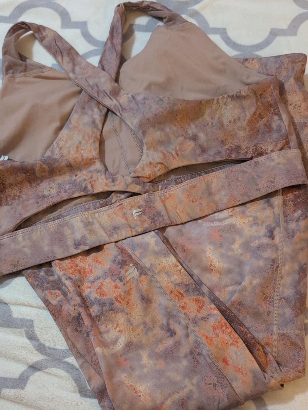 Fabletics Mauve Marble Print Sports Bra & Leggings Set